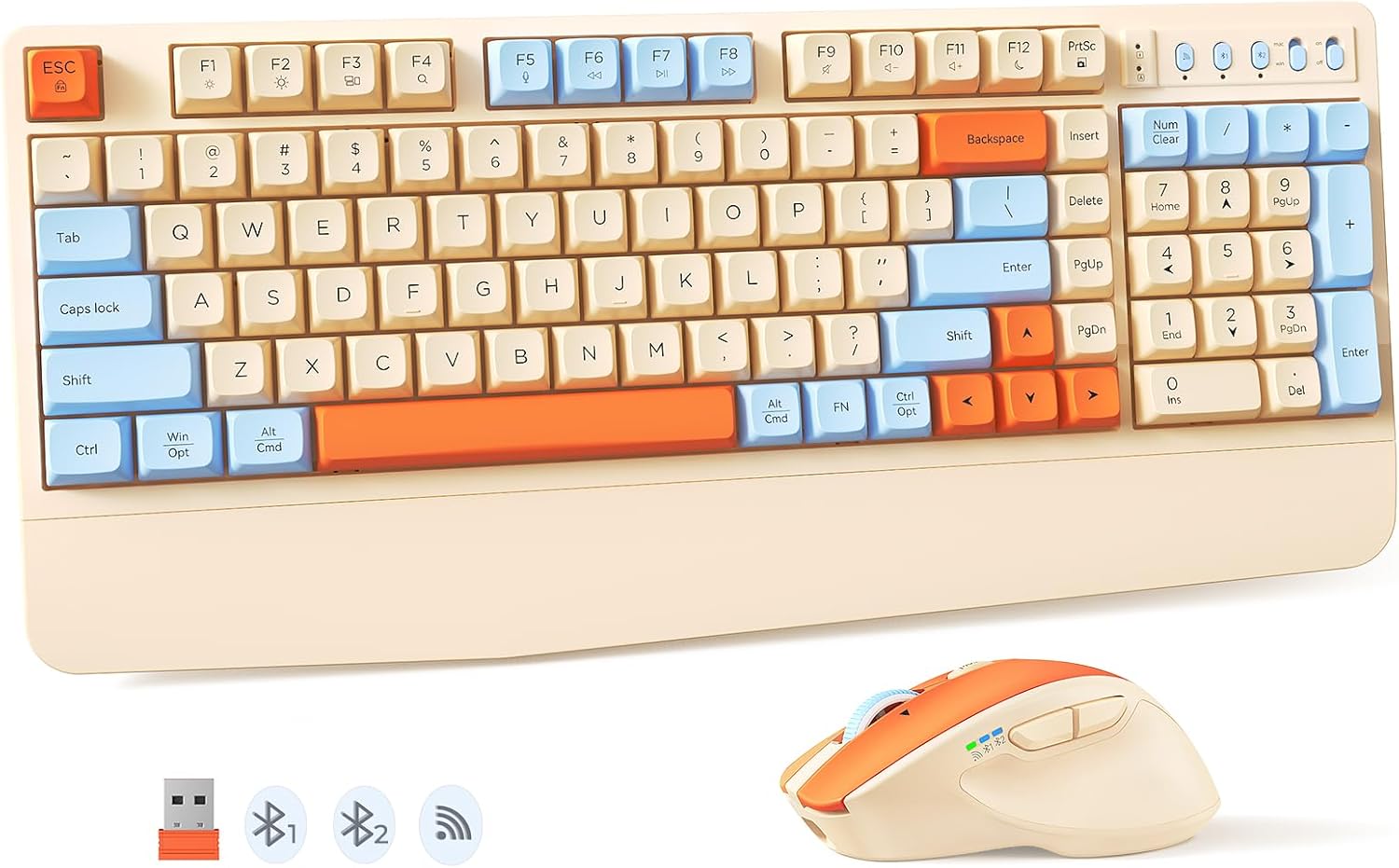 MEETION Colorful Wireless Keyboard & Mouse Set - Retro Keycap, Ergonomic Design, Rechargeable - Windows/Mac Compatible