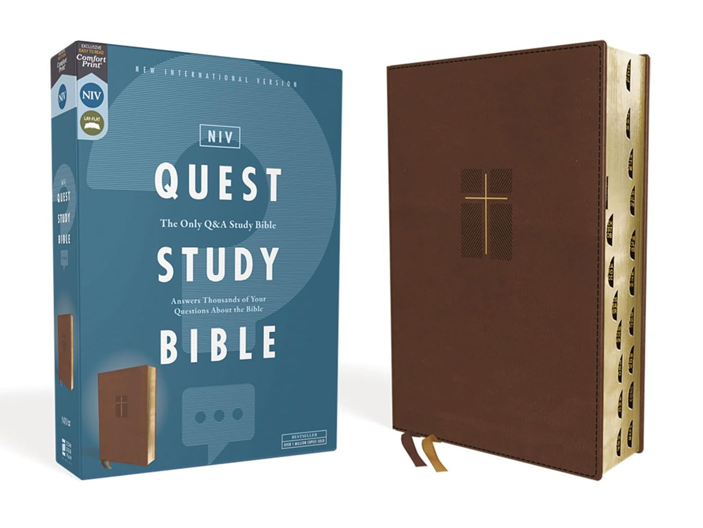 NIV Quest Study Bible Leathersoft Brown Thumb Indexed Comfort Print