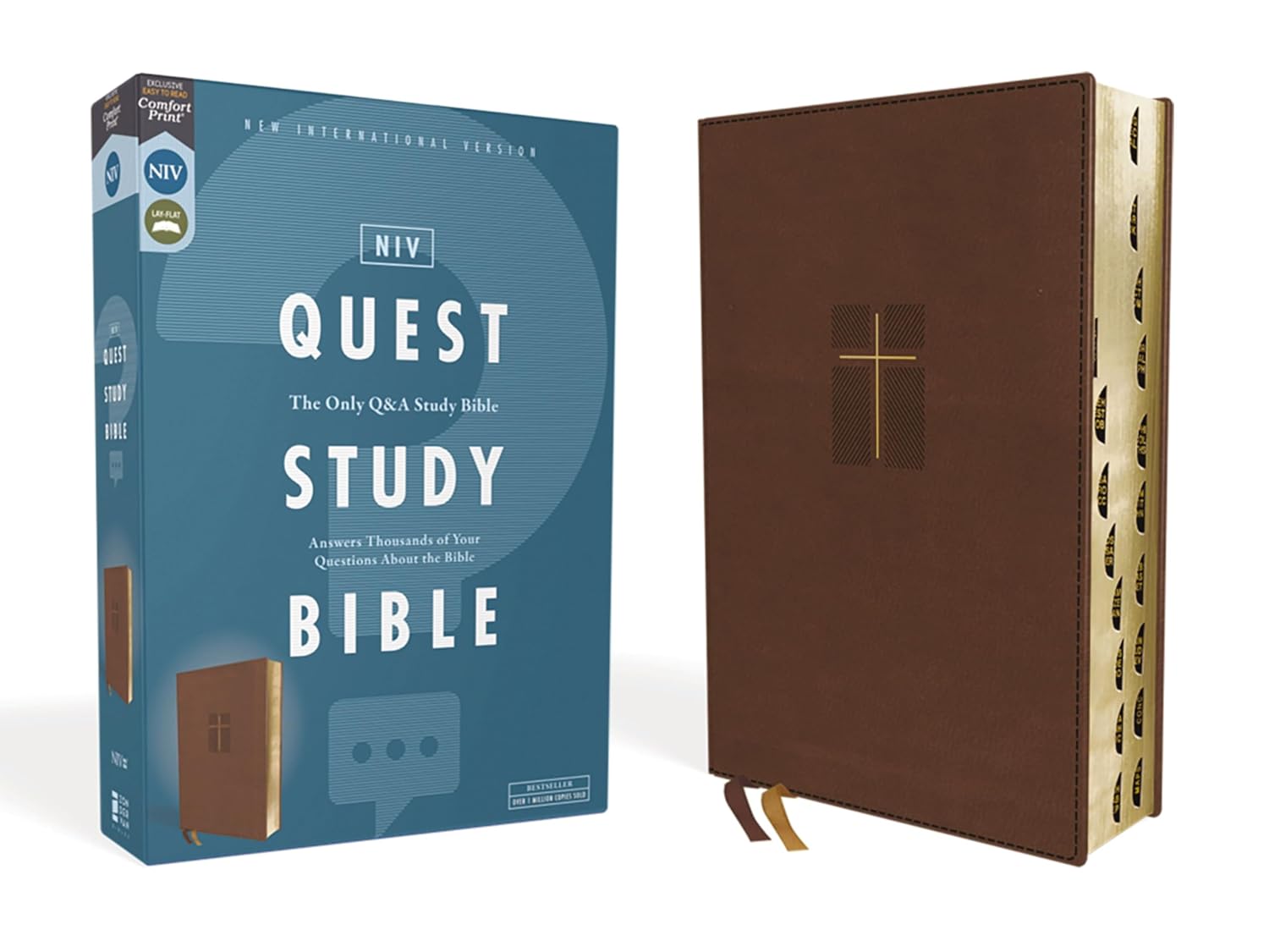 NIV Quest Study Bible Leathersoft Brown Thumb Indexed Comfort Print