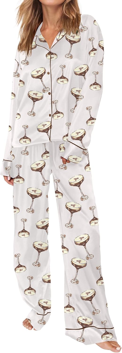 Satin Pajamas for Women Set Long Sleeve Button Down Sleepwear