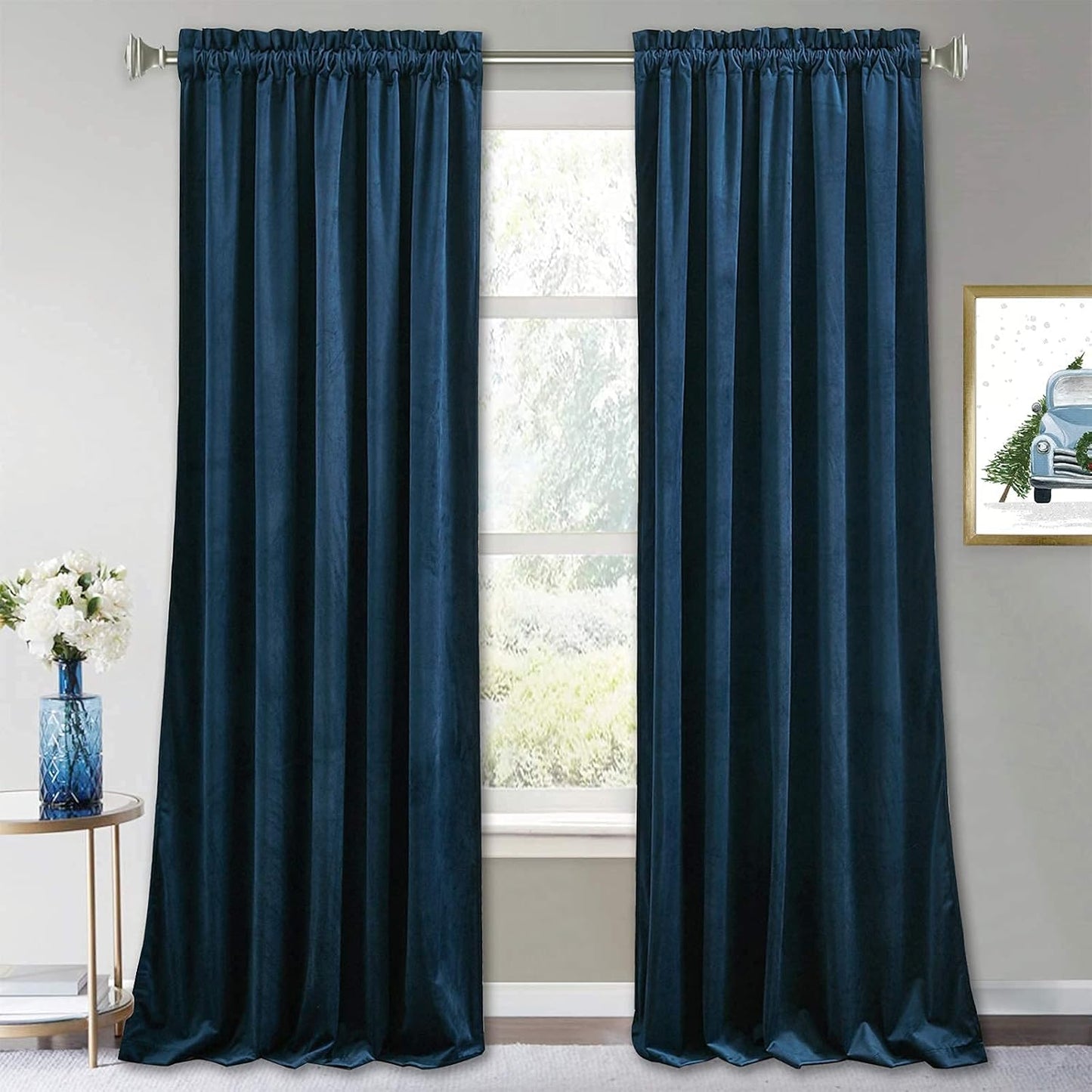 RYB Home Navy Blue Velvet Curtains Blackout for Cozy Spaces