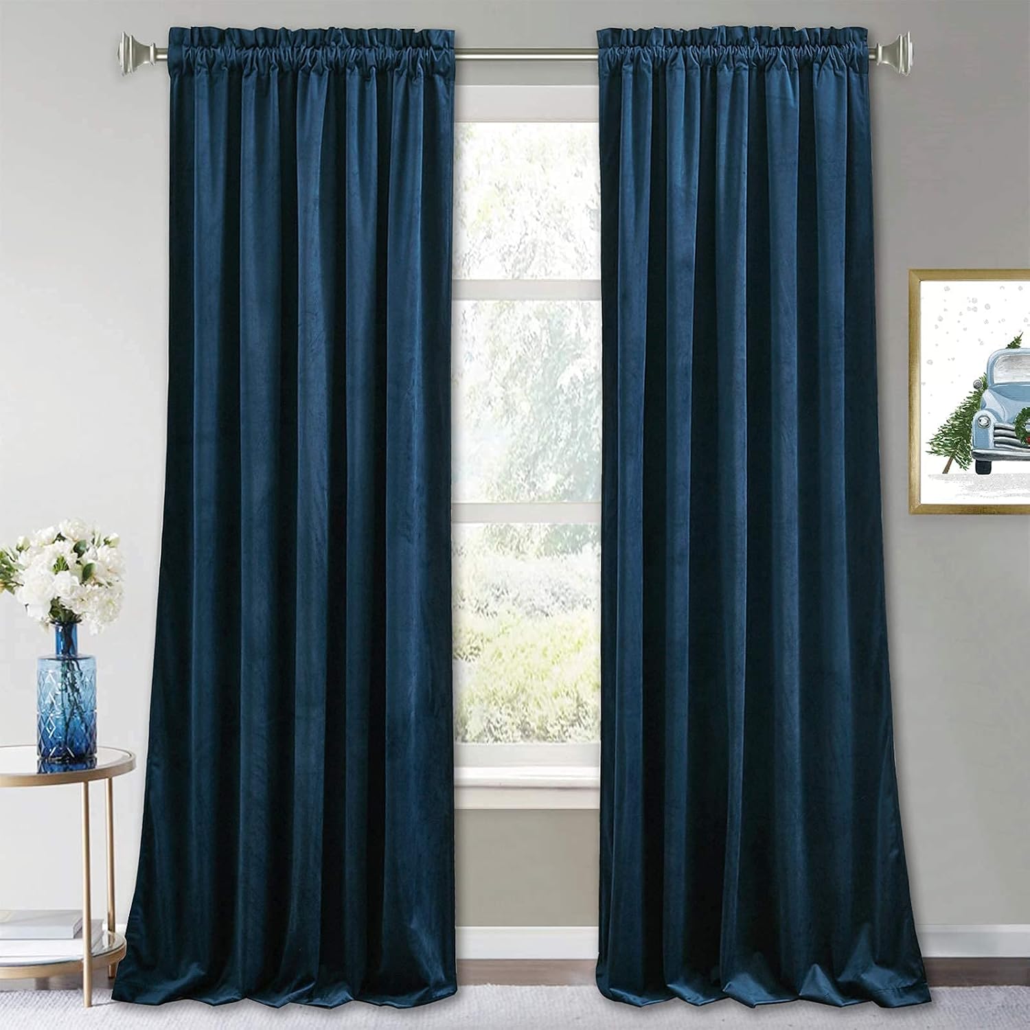RYB Home Navy Blue Velvet Curtains Blackout for Cozy Spaces