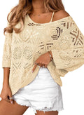 Dokotoo Womens Crochet Off Shoulder Pullover Sweater - Lightweight