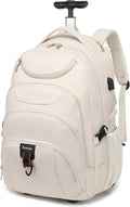 Rolling Backpack for Women 17.3 in Wheeled Laptop Bag - Beige