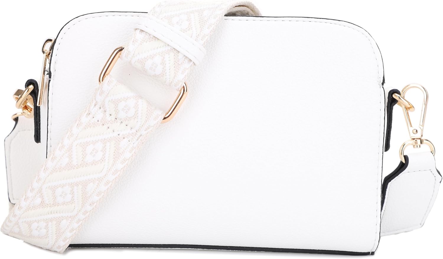 Trendy Triple Zip Small Crossbody Bag with Wide Guitar Strap