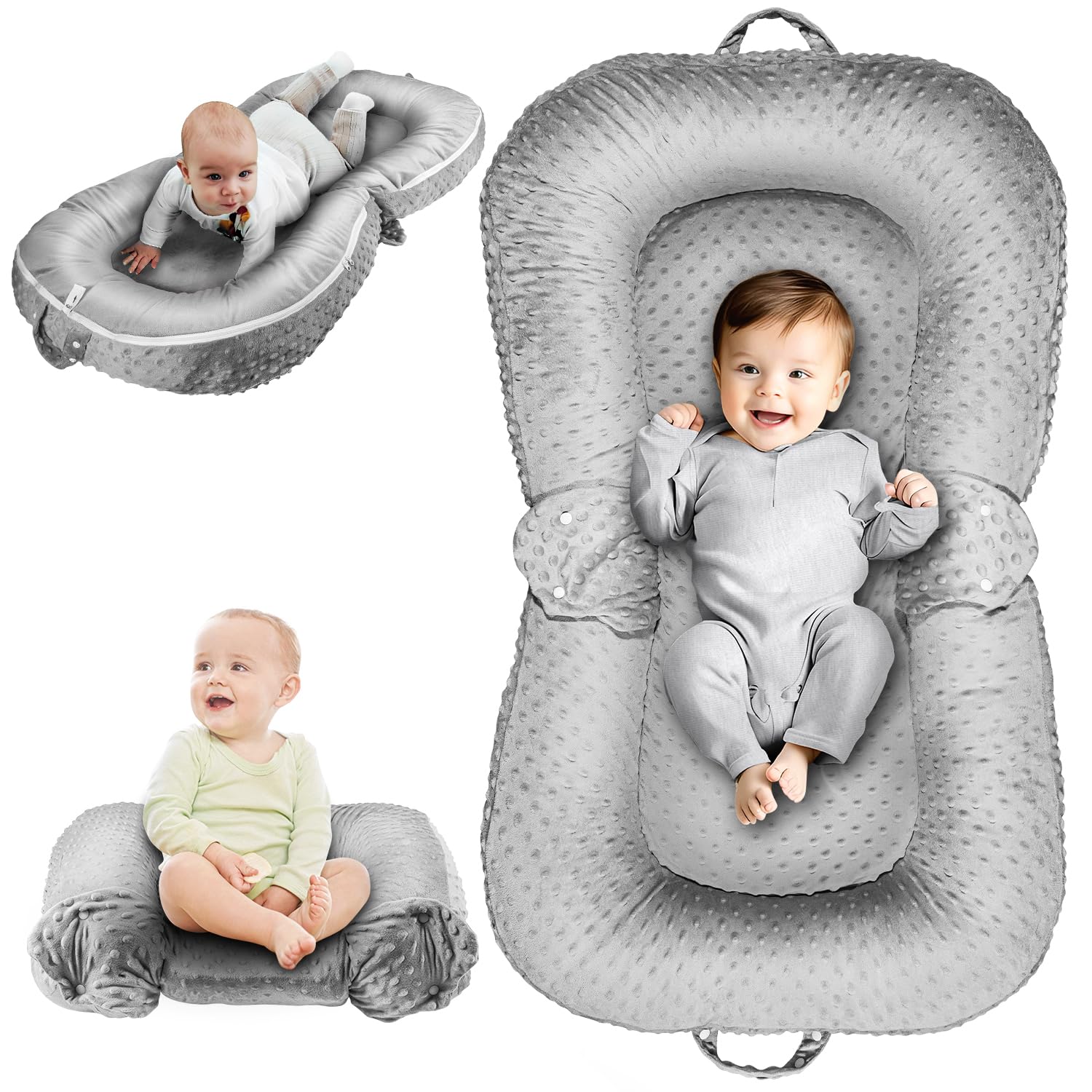 3-in-1 Baby Lounger Pillow for Newborns - Portable & Soft
