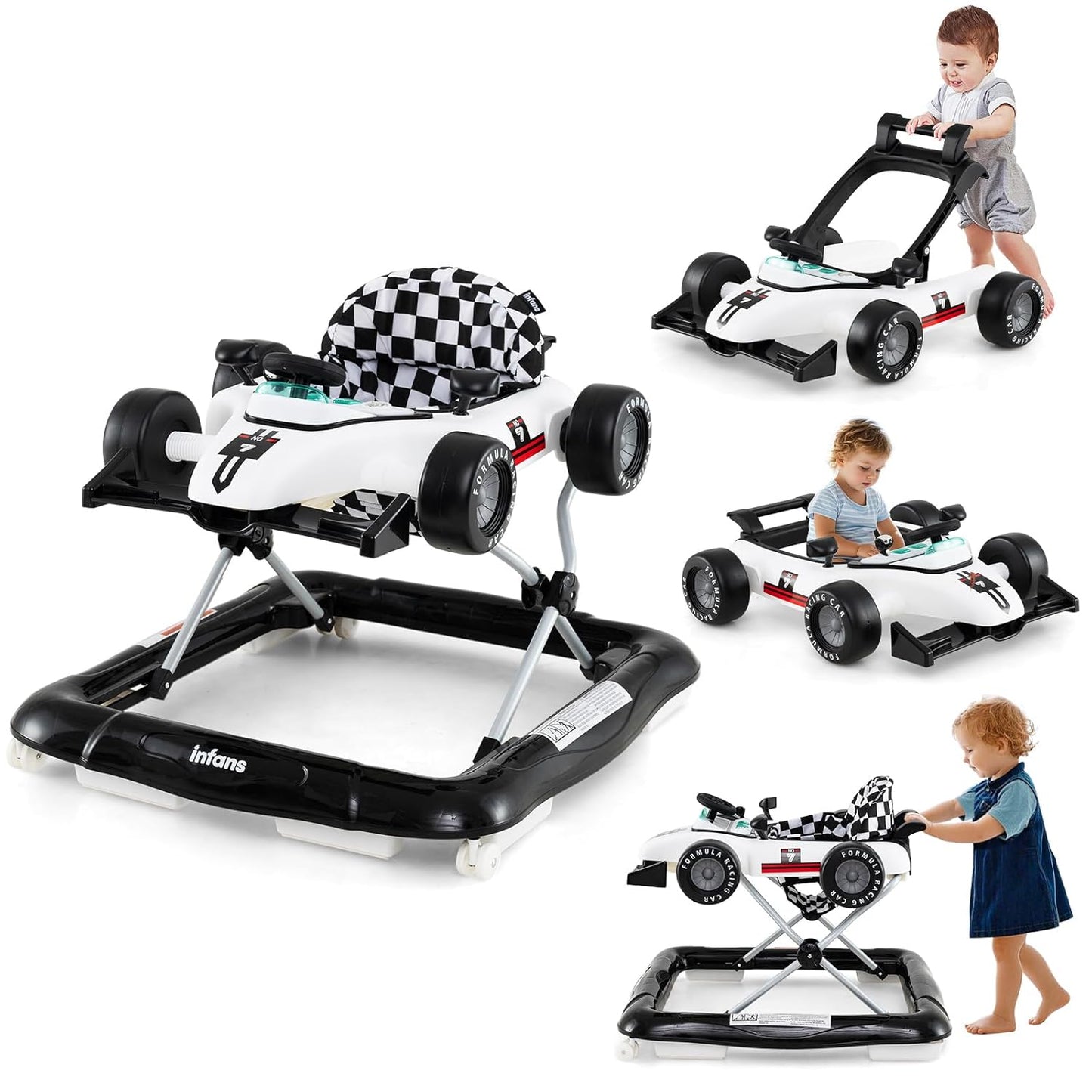 INFANS 4 in 1 Baby Walker with Adjustable Height and Music