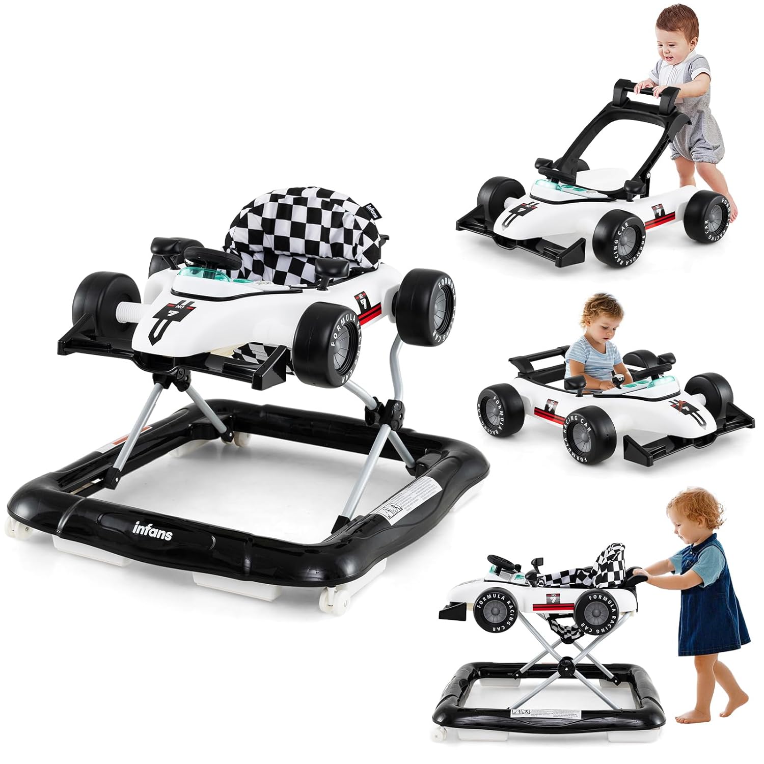 INFANS 4 in 1 Baby Walker with Adjustable Height and Music