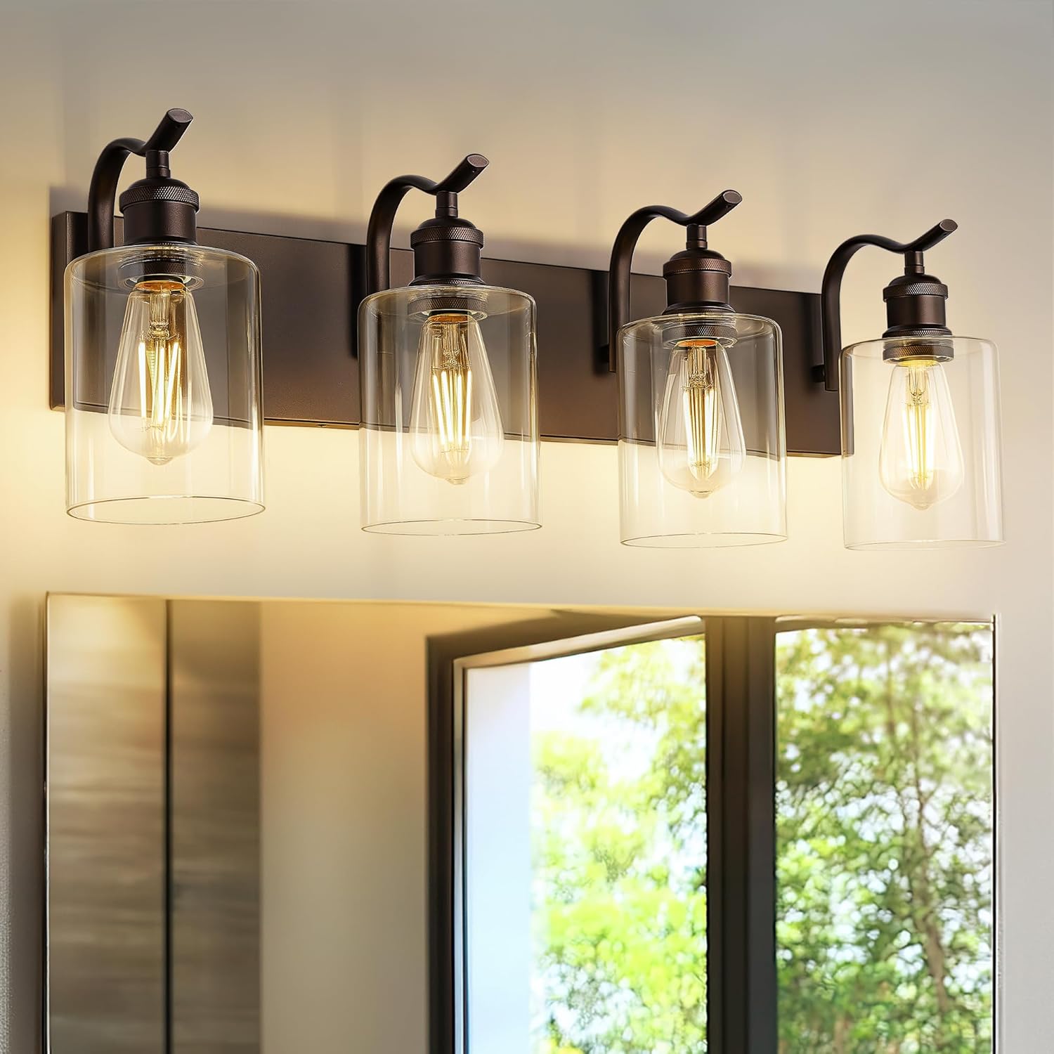 4 Light Bathroom Vanity Light with Clear Glass Shade Design