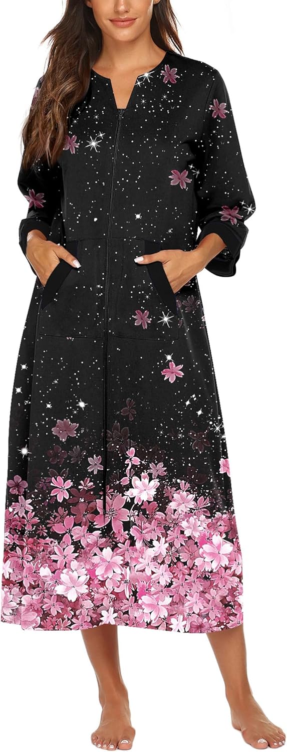 Ekouaer Women Zipper Robe with Pockets for Cozy Comfort