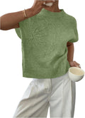 Women's Ribbed Floral Knit Crew Neck Short Sleeve Sweater - Soft Fit