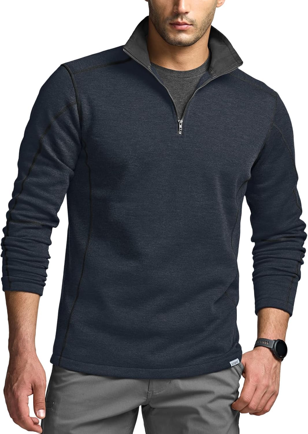 CQR Men's Thermal Fleece Quarter Zip Sweater for Outdoor Use