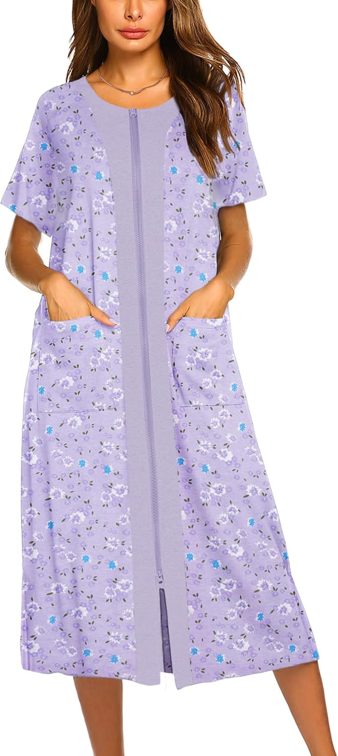 Ekouaer Zipper Front Bathrobe for Women - Soft Loungewear