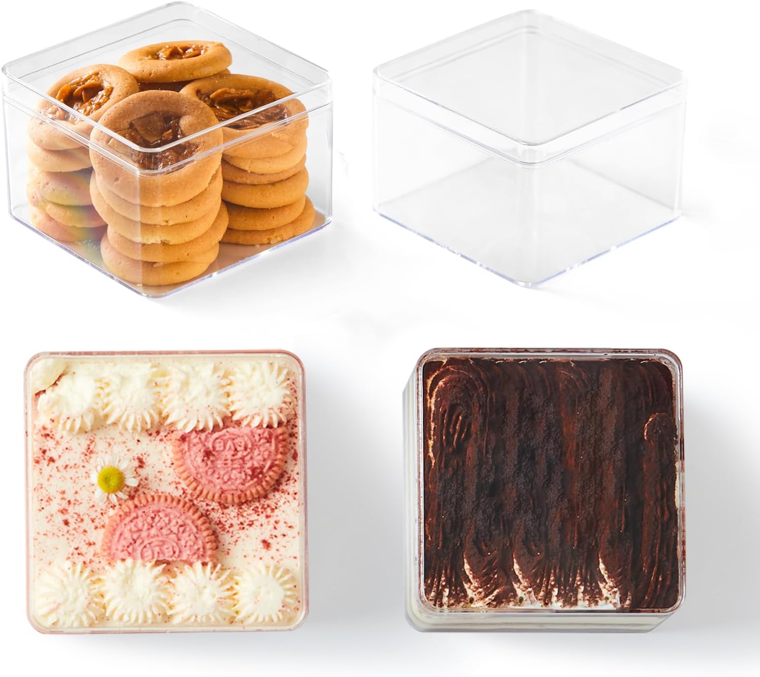 Plastic Square Dessert Cups with Lids for Baked Goods and More