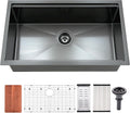 Black Kitchen Sink Undermount 32x19 in Workstation - Deep Single Bowl