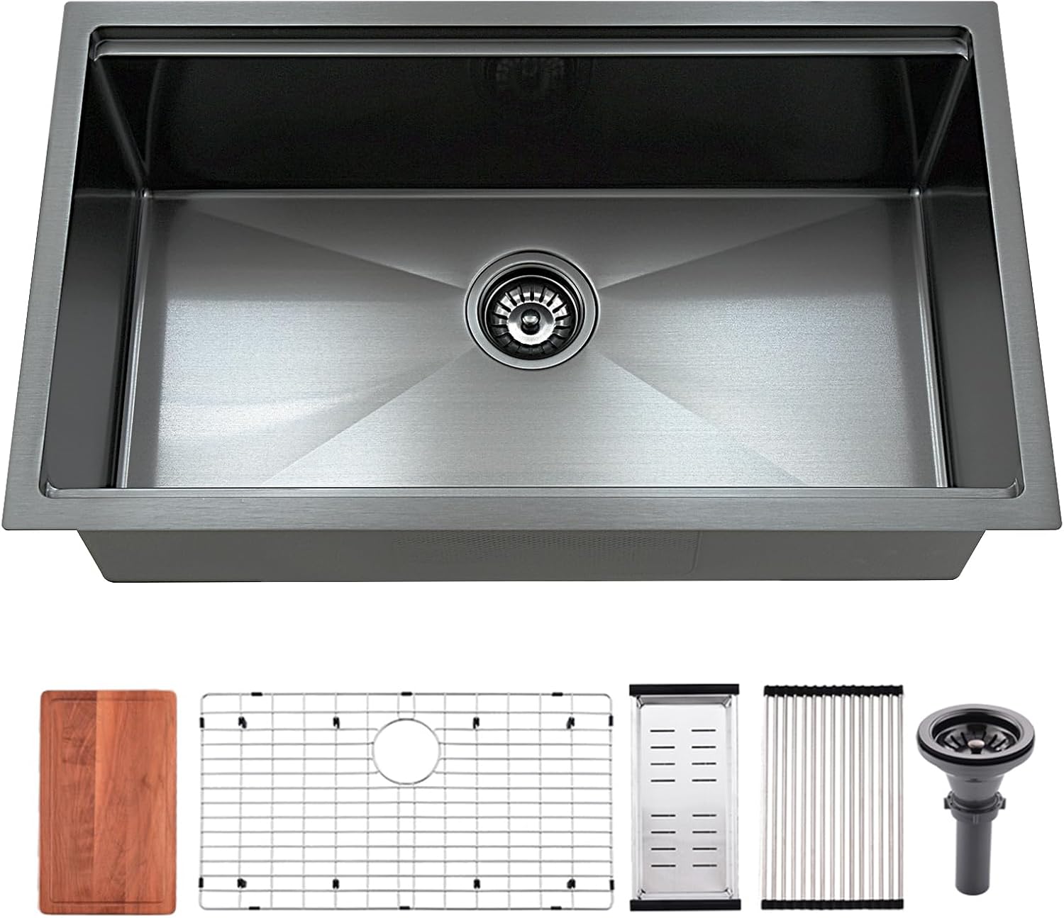 32x19 Inch Black Kitchen Sink Undermount Workstation Design