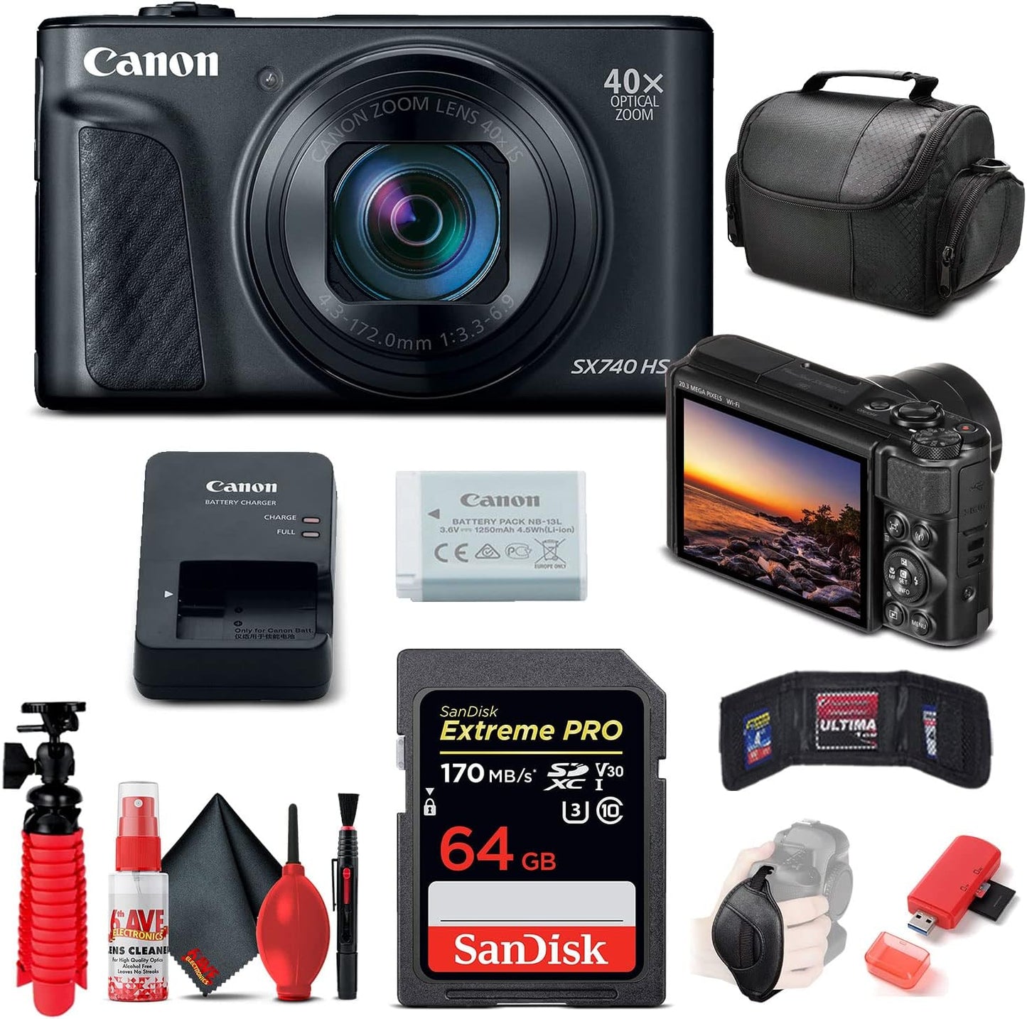 Canon PowerShot SX740 HS Digital Camera Bundle with Accessories