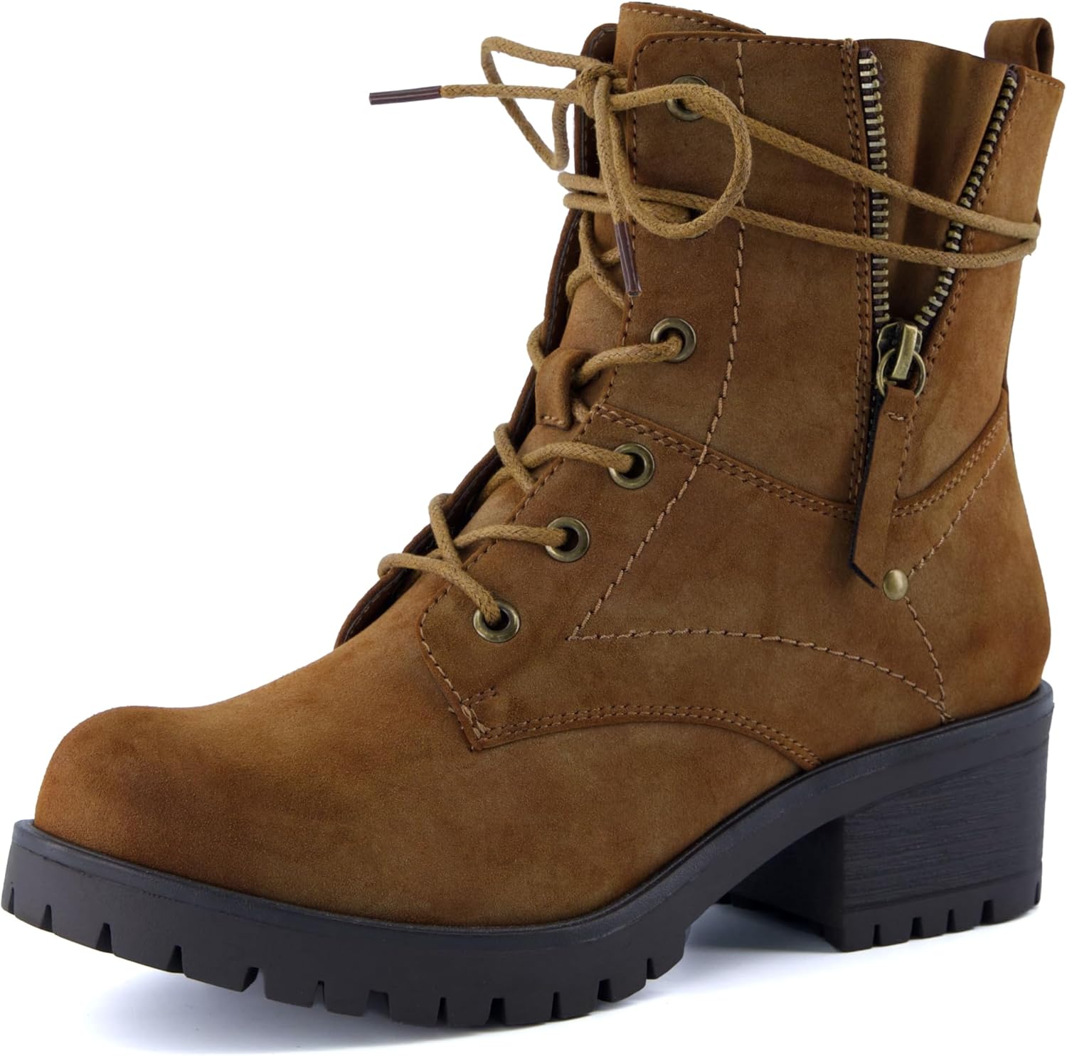 Dunes Women's Kobe Heeled Combat Boots with Memory Foam Comfort