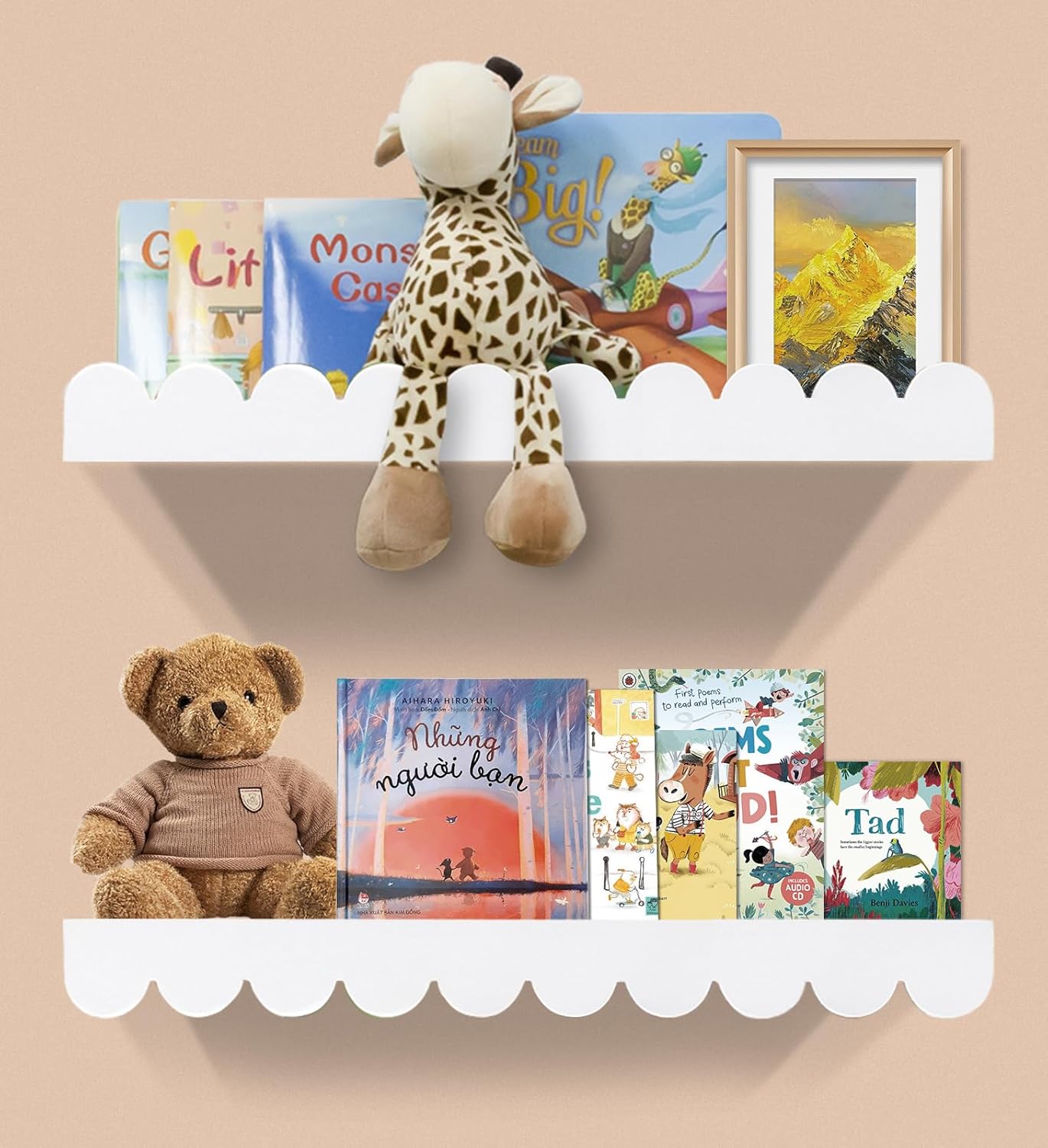 Floating Nursery Book Shelves with Scalloped Design for Kids