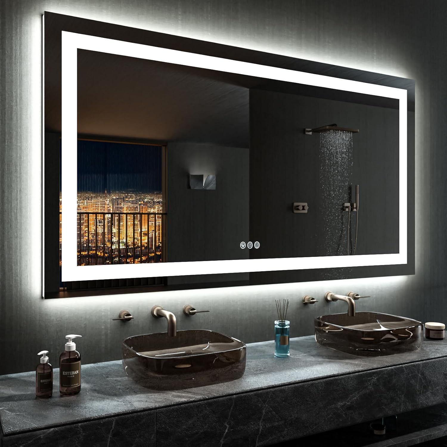 60X36 RGB LED Bathroom Mirror with Lights and Anti-Fog Feature