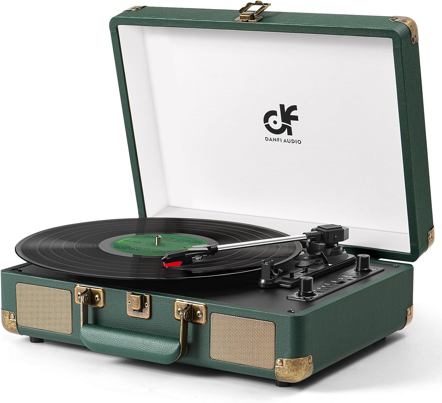 Audio Dark Green Bluetooth Vinyl Record Player with Dual Speakers