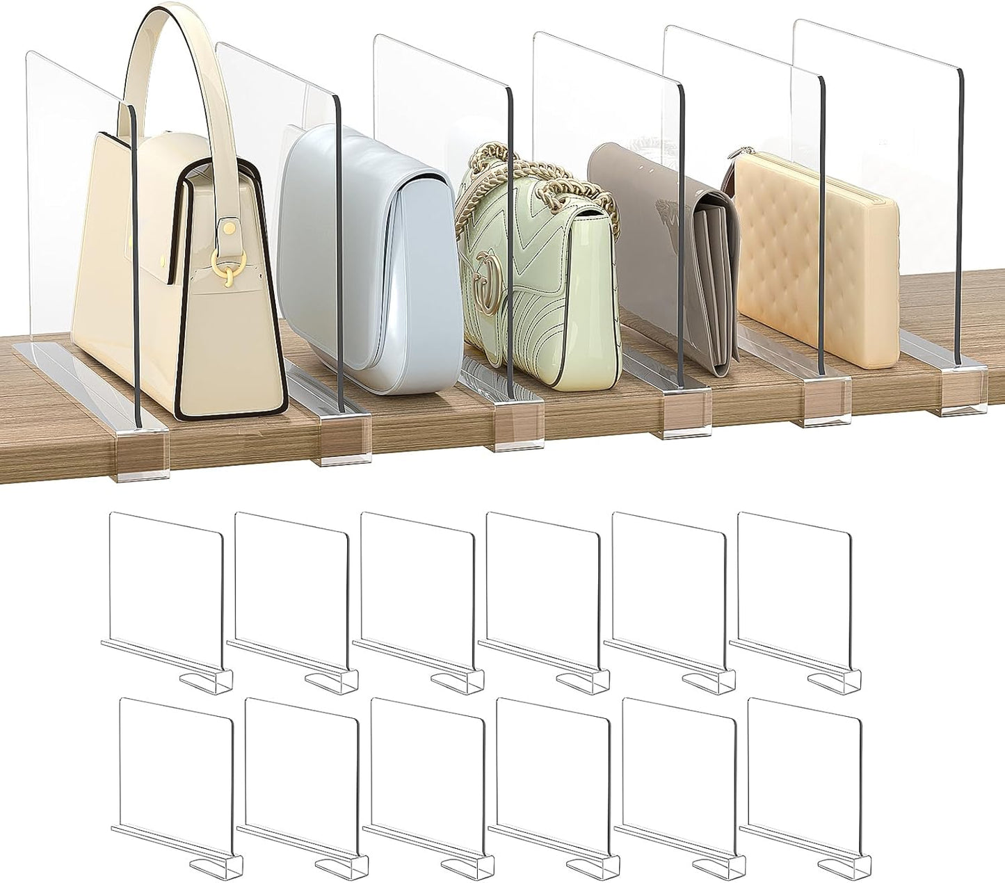 Shelf Dividers Purse Organizer for Closet: 12-Pack Acrylic Storage