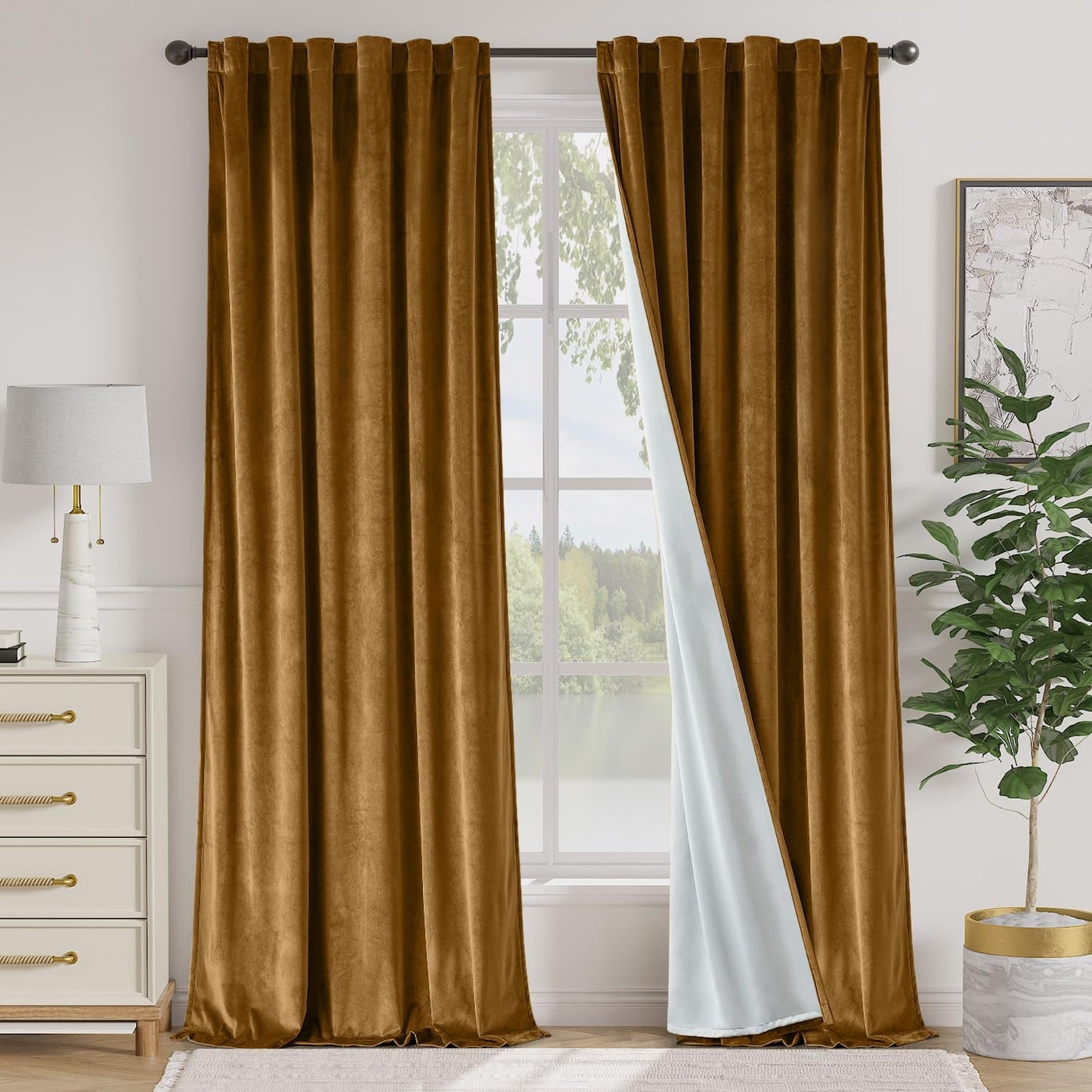 Luxury Golden Brown Velvet Curtains - 96 Inch Long