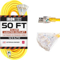 50 Foot Lighted Outdoor Extension Cord with 3 Outlets - Heavy Duty