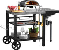 Outdoor Grill Table with Sink and Wheels - Portable Pizza Oven Cart