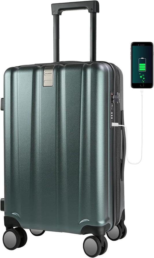 KROSER Hardside Expandable Carry On Luggage with USB Port