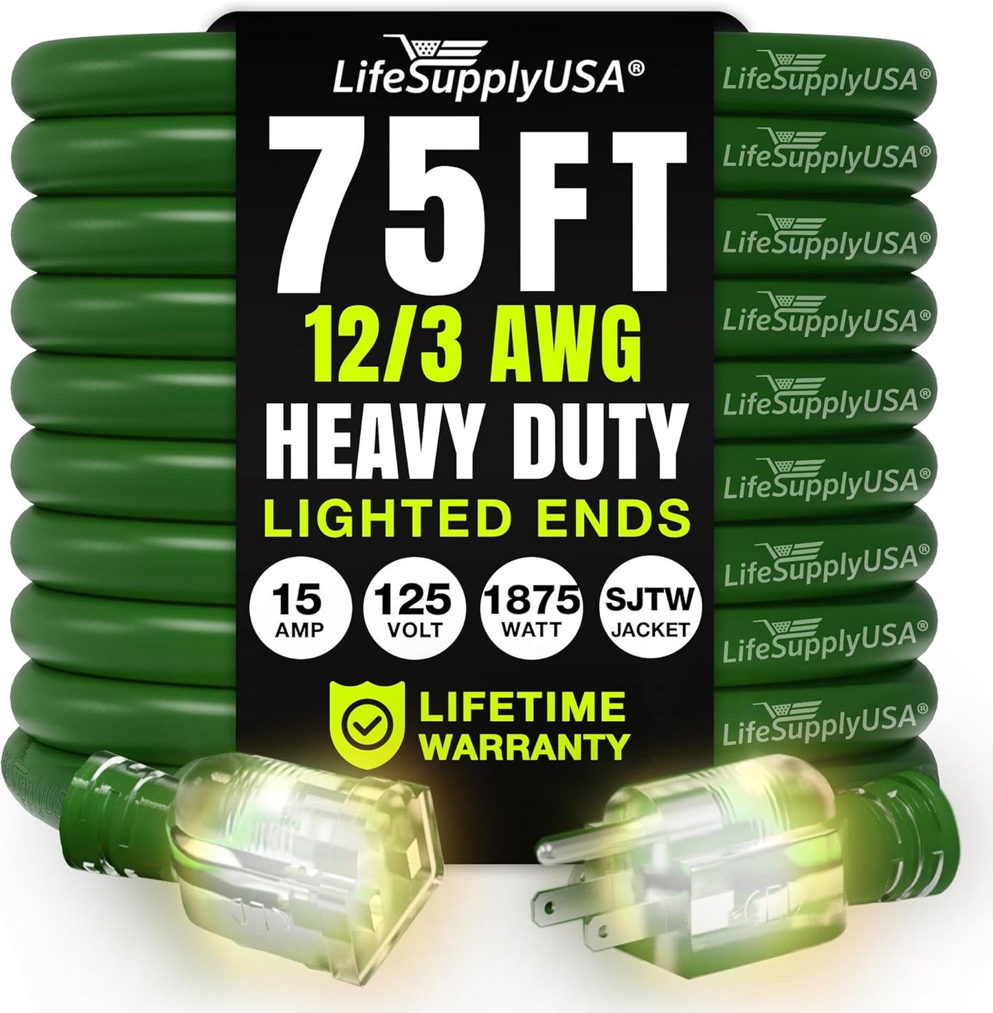 75ft Heavy Duty Extension Cord for Indoor and Outdoor Use