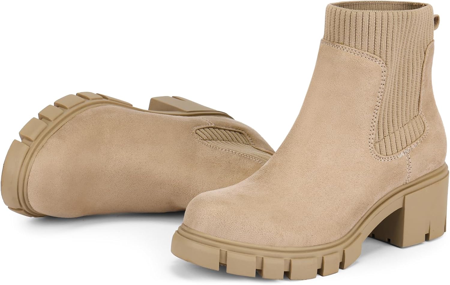 FITORY Womens Chelsea Boots with Chunky Mid Heel and Lug Sole