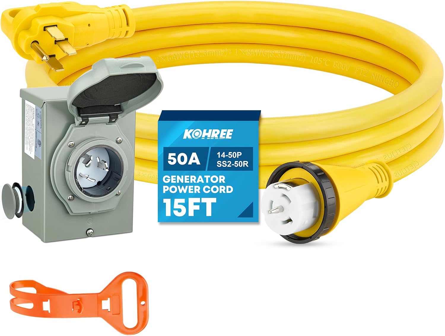 Kohree 50 Amp Generator Cord and Inlet Box Kit for Safety