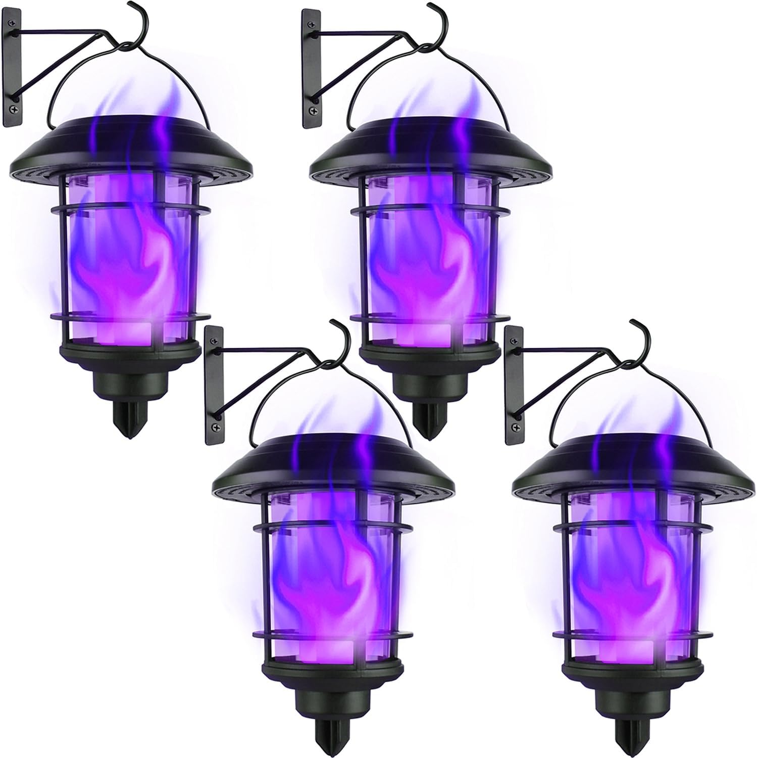 Dynaming Solar Purple Flame Wall Lanterns for Outdoor Halloween