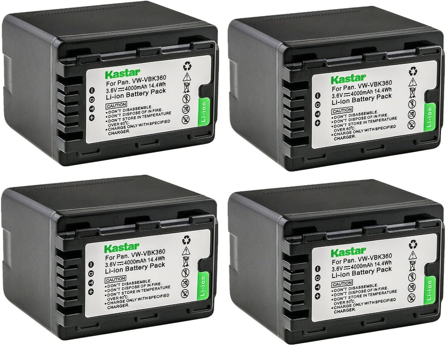 Kastar 4-Pack Battery VW-VBK360 Replacement for Panasonic Cameras