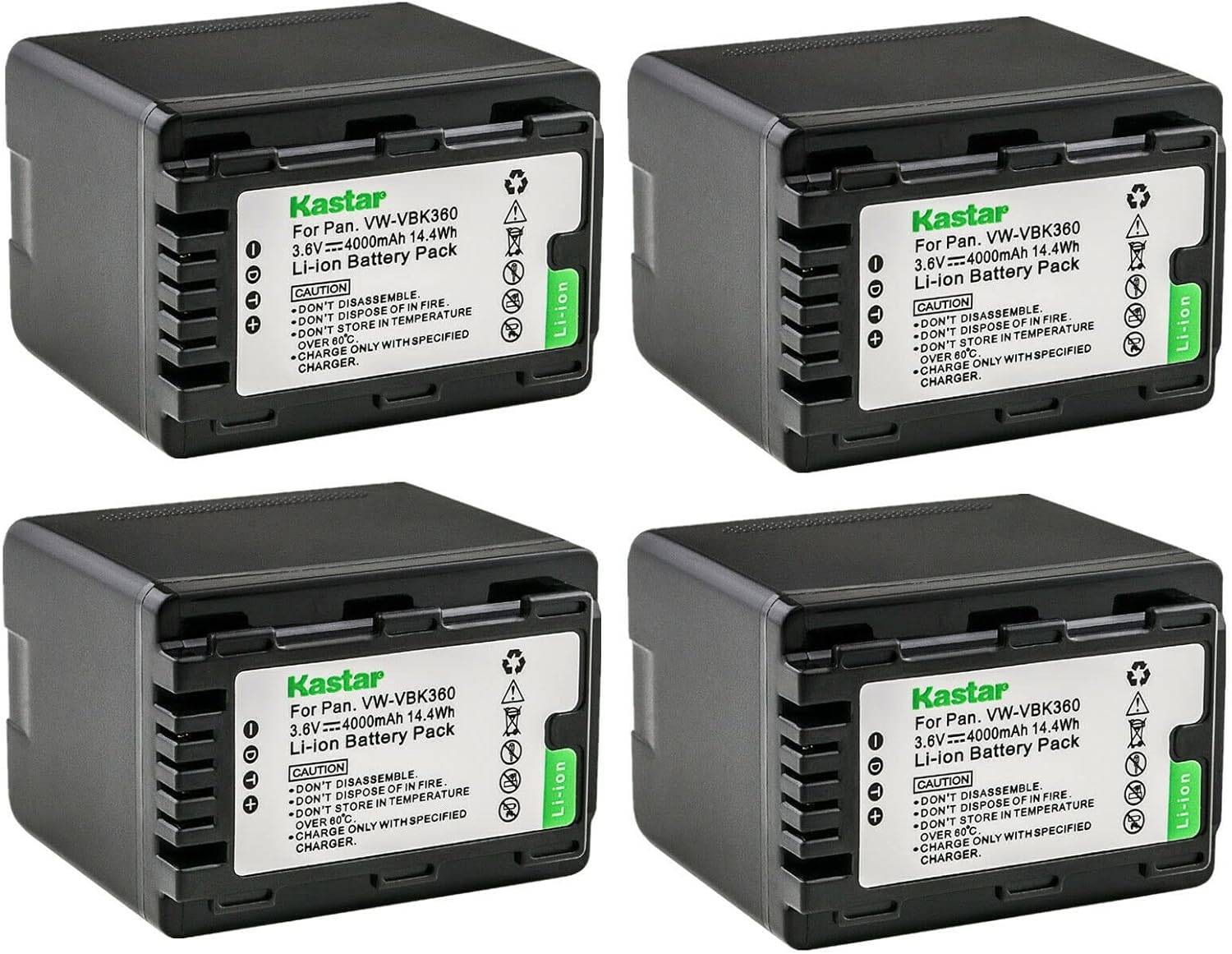 Kastar 4-Pack Battery VW-VBK360 Replacement for Panasonic Cameras
