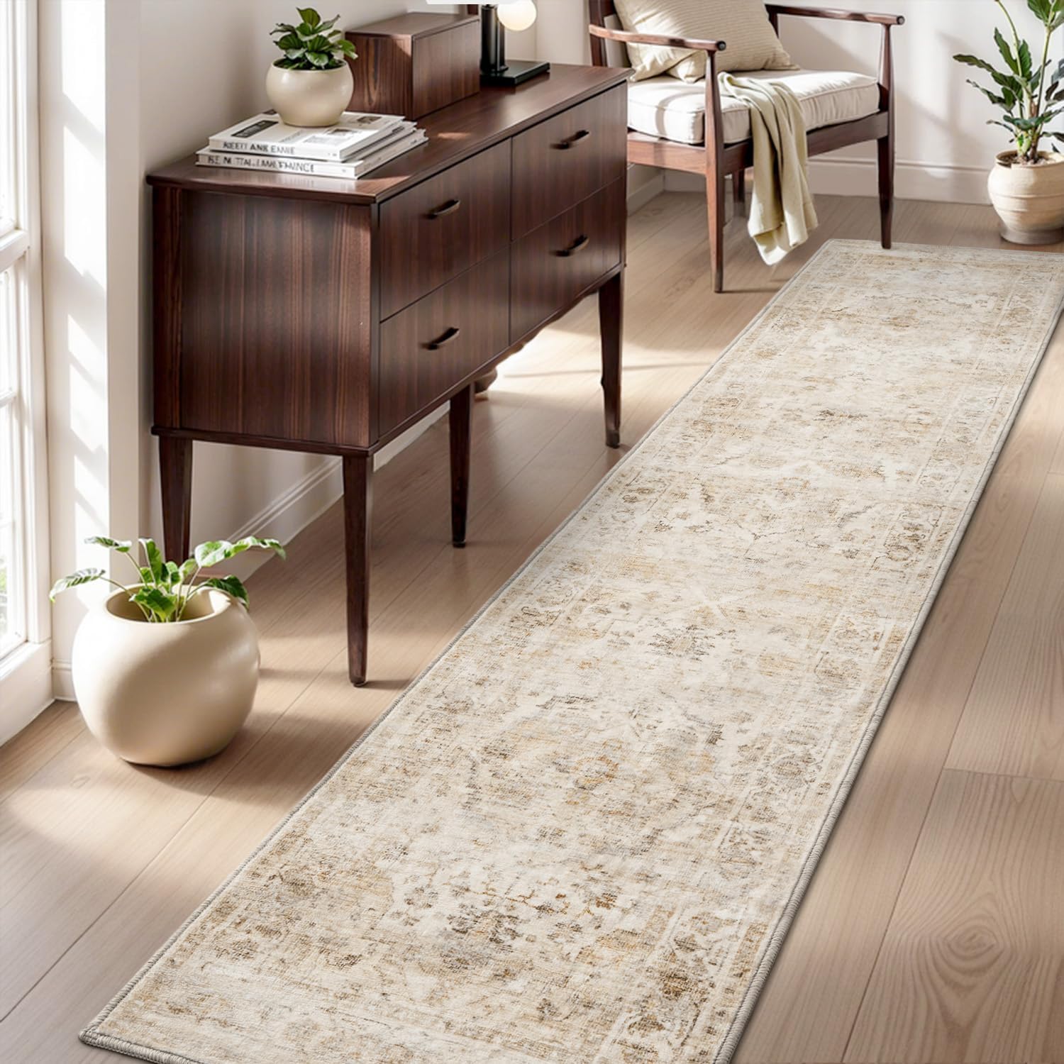 AMOAMI 2X10 Runner Rug - Soft Non Slip Vintage Hallway Rug