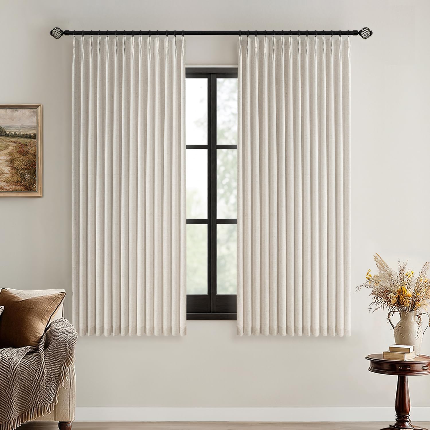 MIULEE Beige Pinch Pleated Blackout Curtains for Elegant Spaces