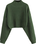 Cropped Turtleneck Sweater Lantern Sleeve Ribbed Knit (Style NBY8)