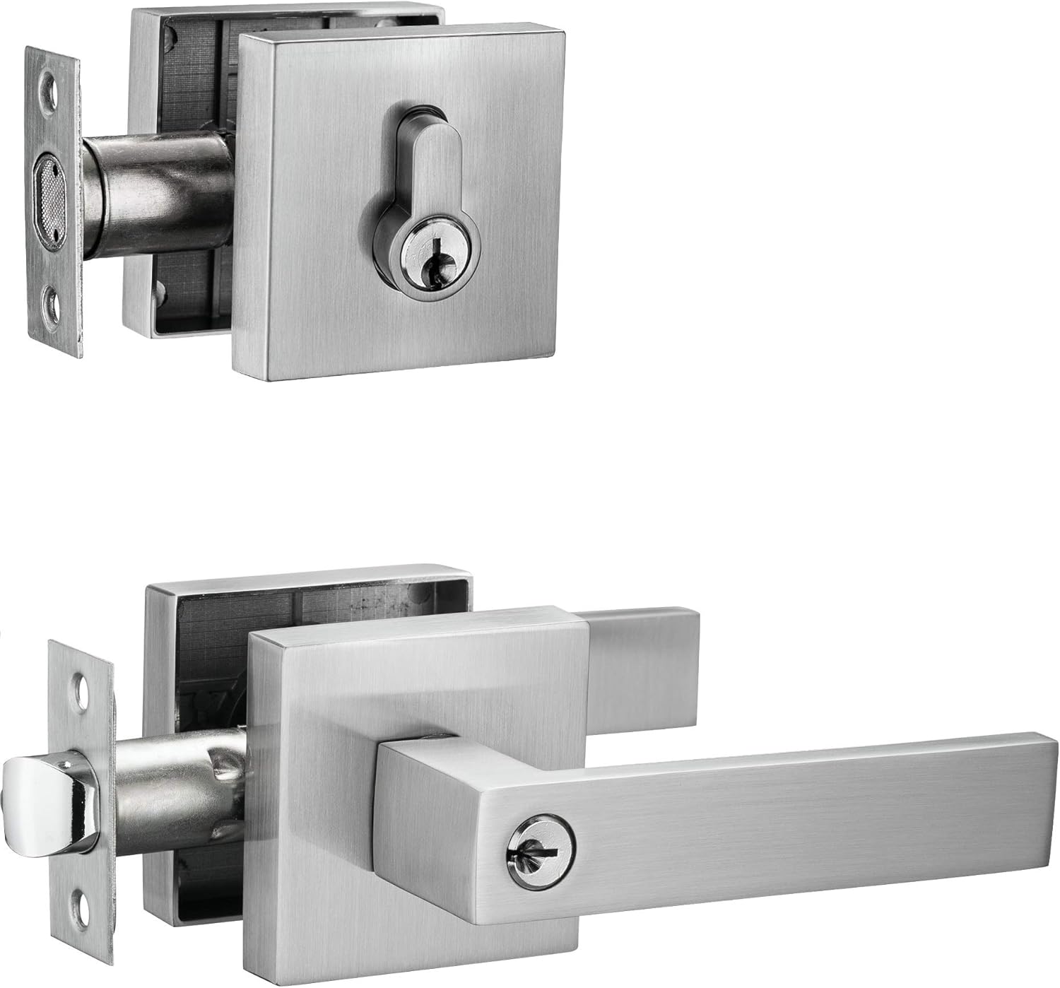 Contemporary Square Entry Lever Door Handle Set for Modern Homes