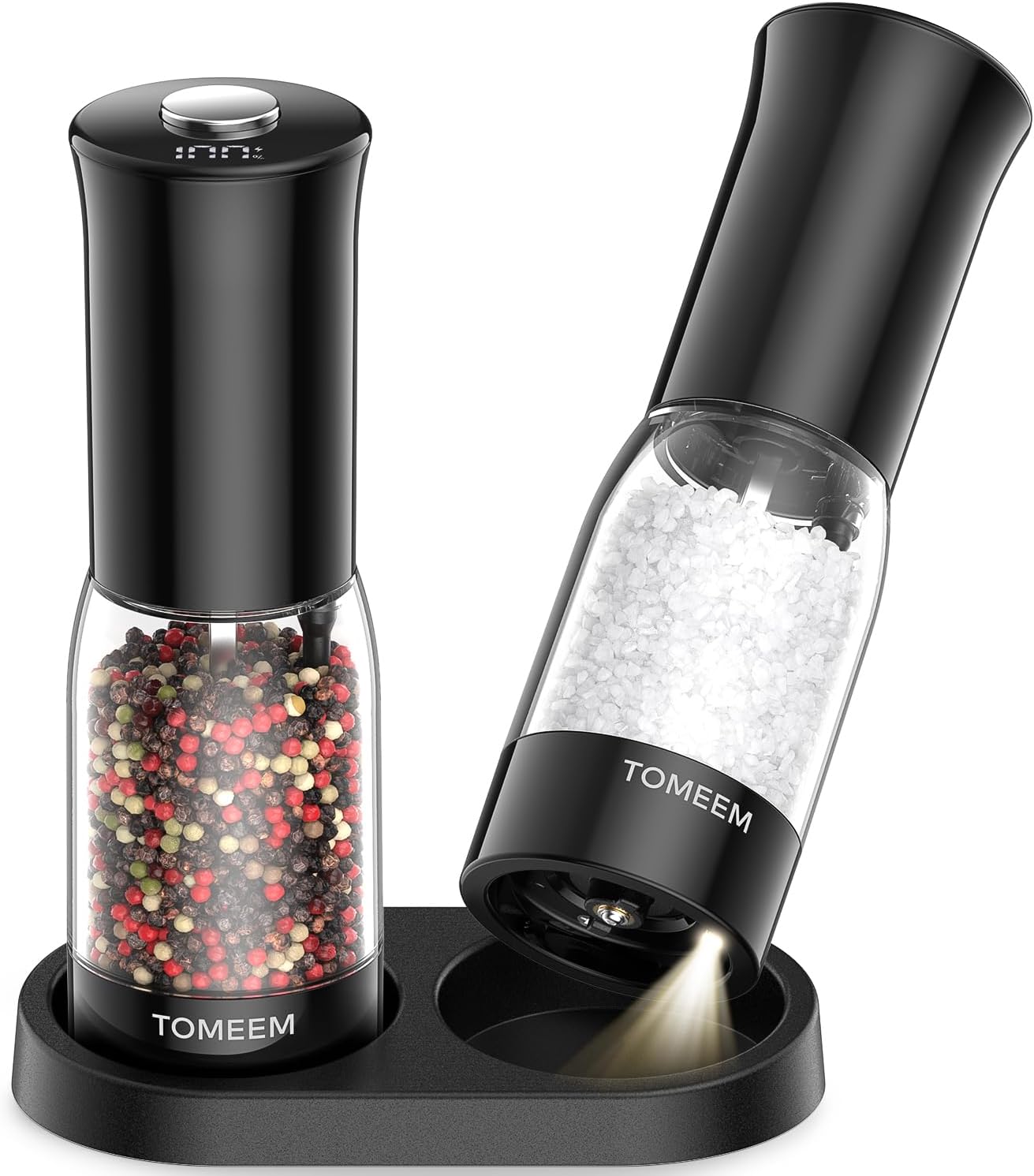 Electric Salt and Pepper Grinder Set with LED Display for Kitchen