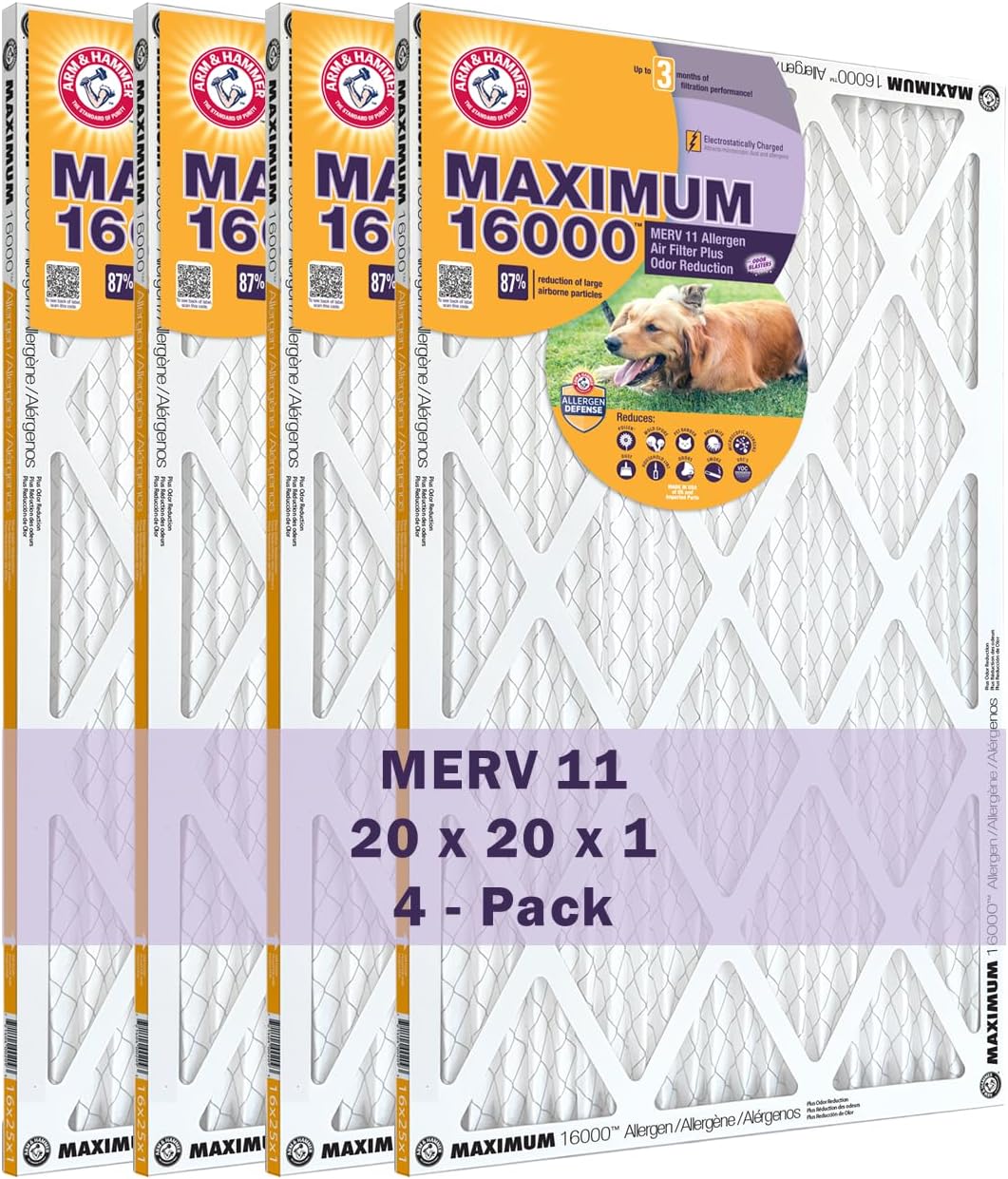 Arm & Hammer Max Allergen & Odor Reduction Air Filter 20x20x1