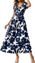 Women's Summer Short Sleeve Maxi Dress with Pockets - Flowy V Neck