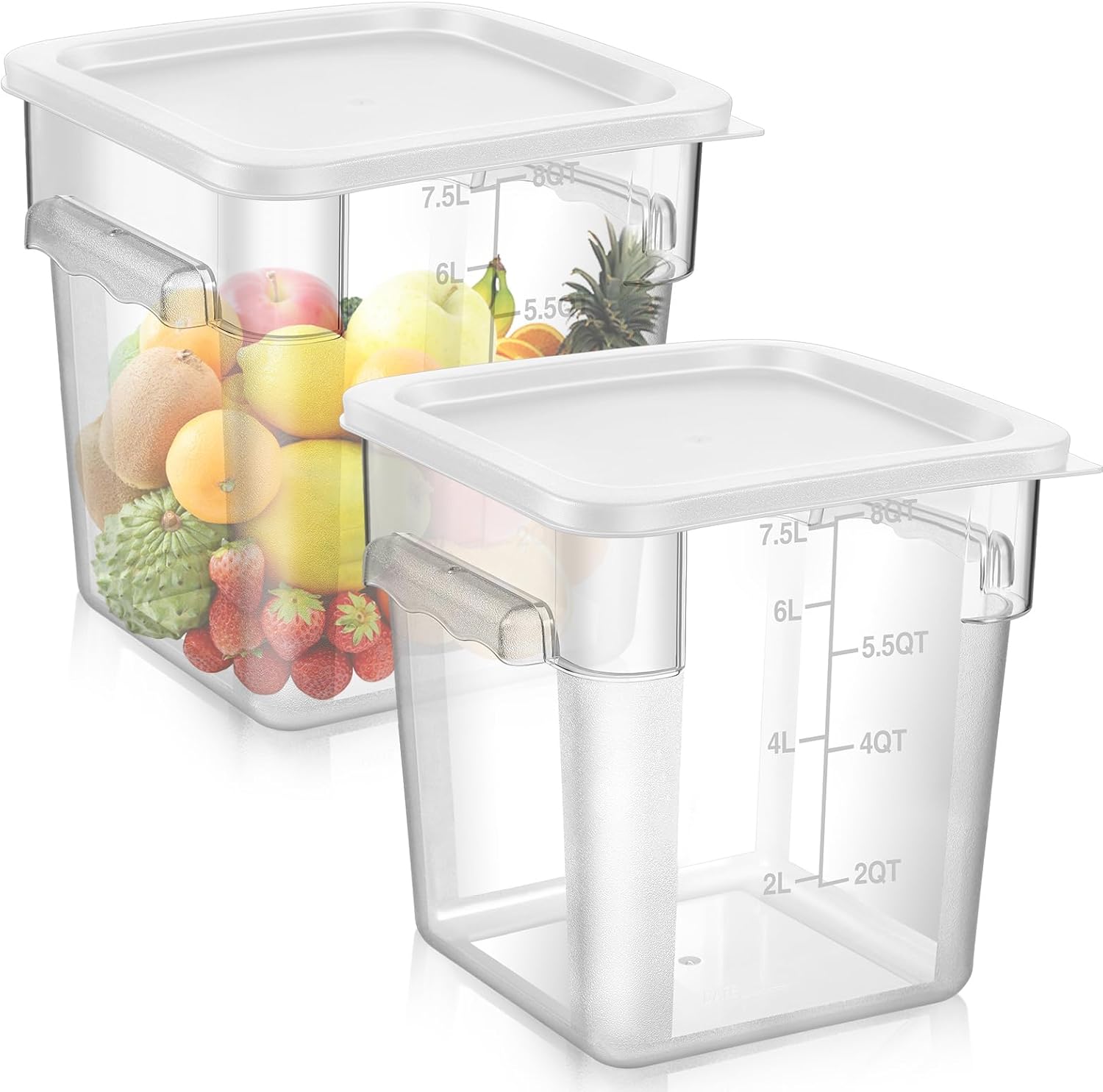 2 Pieces 8 Qt Square Food Storage Containers for Commercial Use