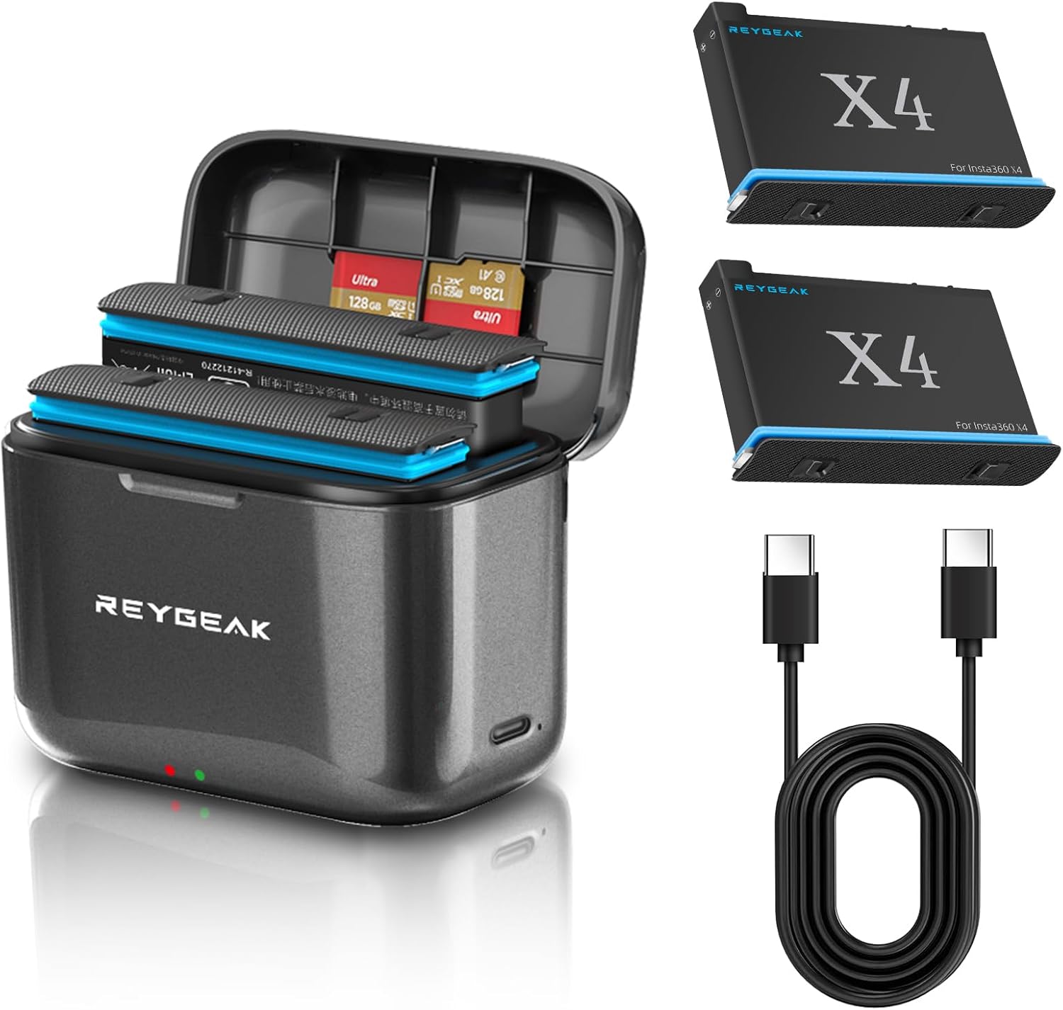 REYGEAK Battery and Charger for Insta360 X4 - 2 Pack Portable