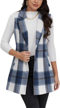 Plaid Vest for Women Woolen Long Sleeveless Blazer Jacket - Classic