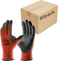 COOLJOB Safety Work Gloves 60 Pairs Pack - PU Grip, Breathable Fit