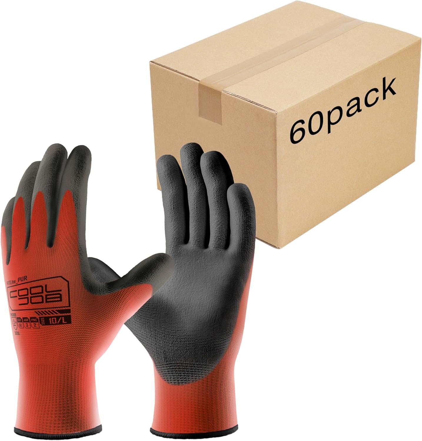 COOLJOB 60 Pairs Safety Work Gloves with Grip PU Coating