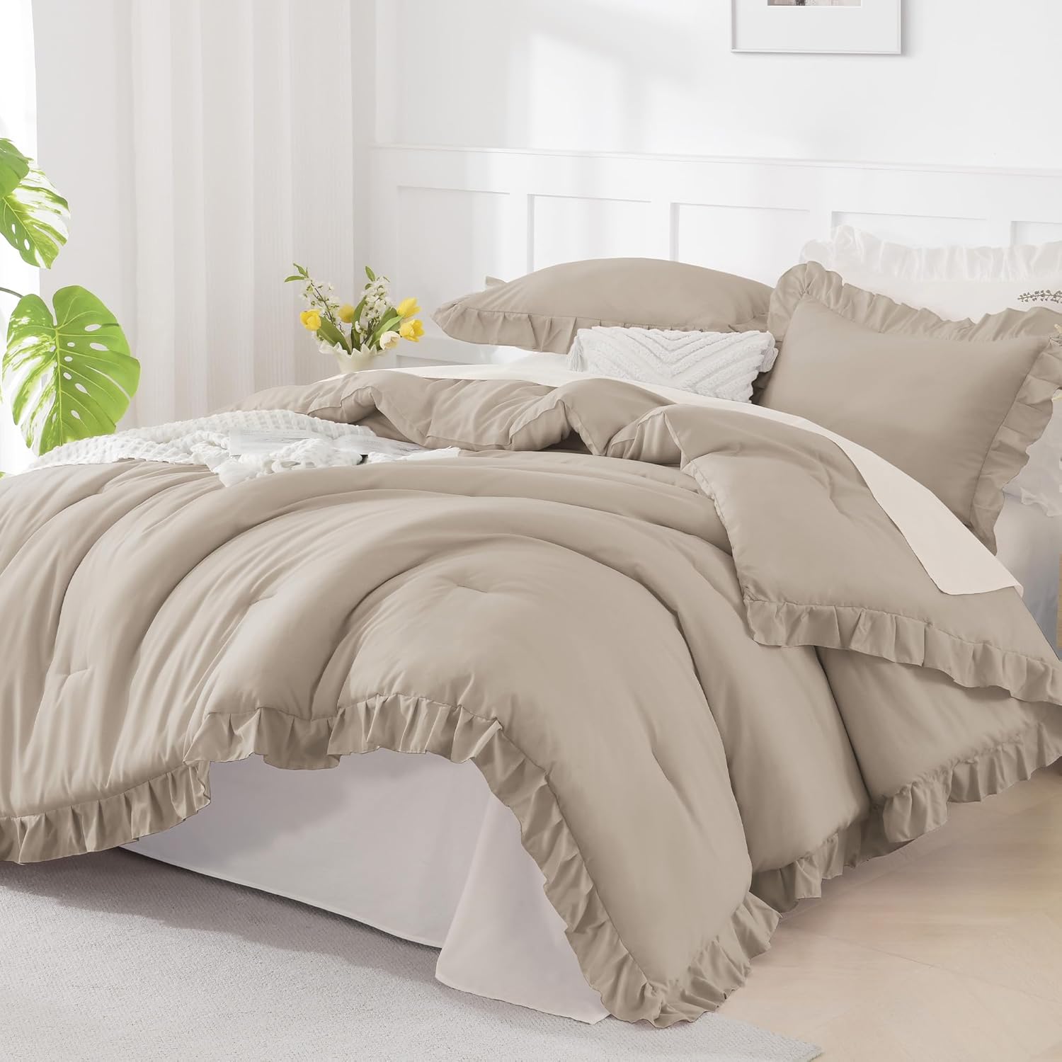 Stylish Wheat Ruffle Comforter Set for Cozy Bedroom Decor