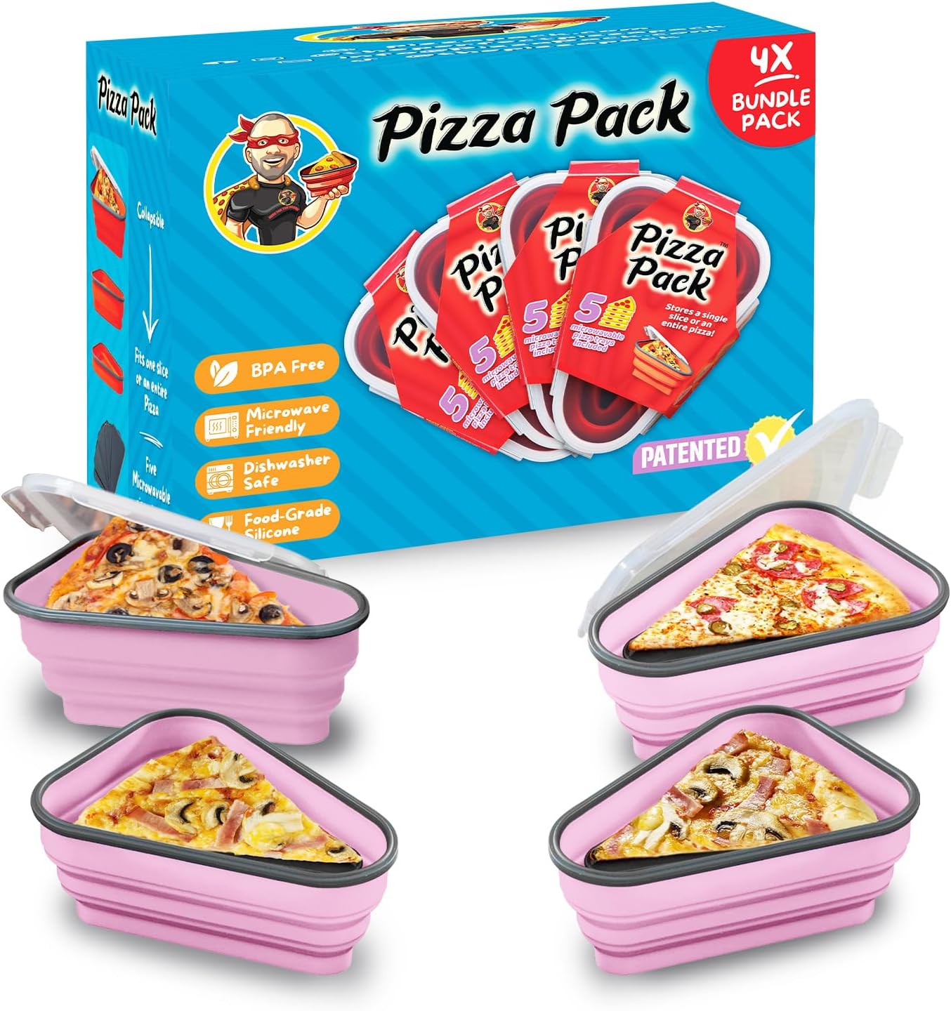 Pizza Pack Reusable Storage Container with 5 Microwavable Trays